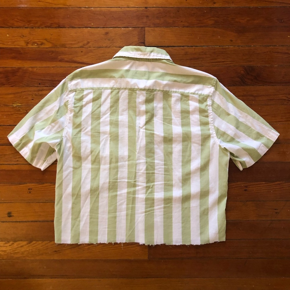 H&M Green white Striped Button up Short sleeve Shirt medium cropped men’s - Picture 2 of 6